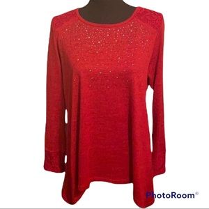 Red Beaded Lace Holiday Top